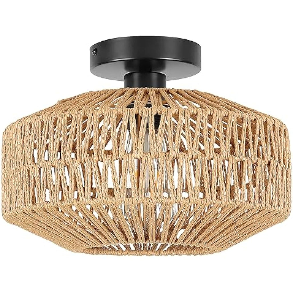 Schindora Boho Rattan Ceiling Light – Vintage Braided Basket Chandelier
