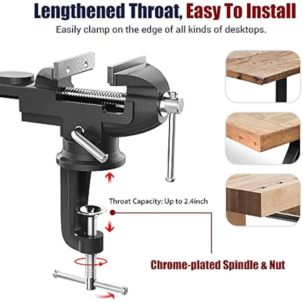 Nuovoware 70mm Table Vise | 360° Swivel Cast Iron Bench Clamp