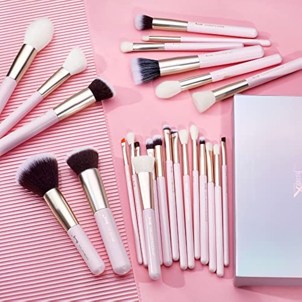 Jessup 25PCS Professional Makeup Brushes Set | Pink Natural-Synthetic