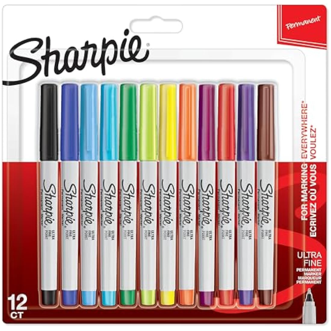 Sharpie Permanent Markers | Ultra Fine Point | Assorted Colours | 12 Pack