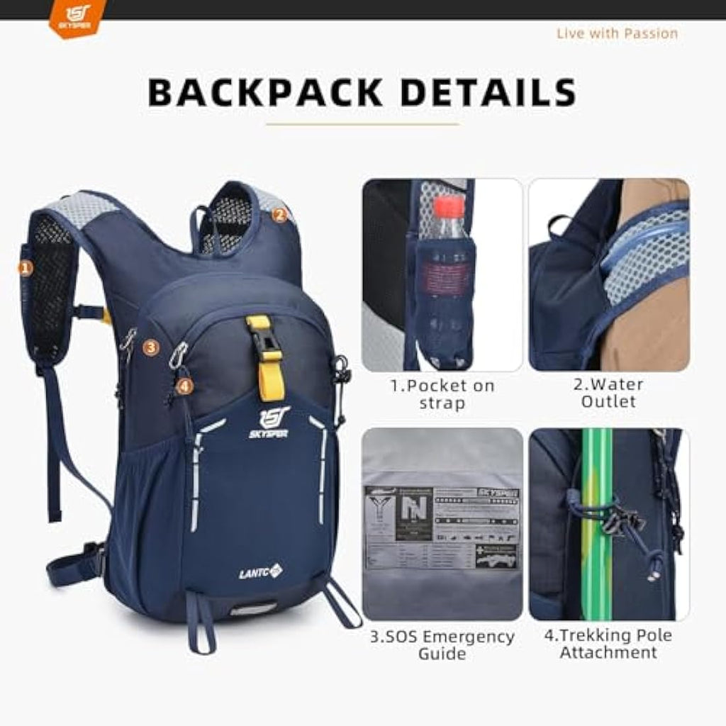 SKYSPER 15L Hiking Backpack – Lightweight Water Resistant Daypack