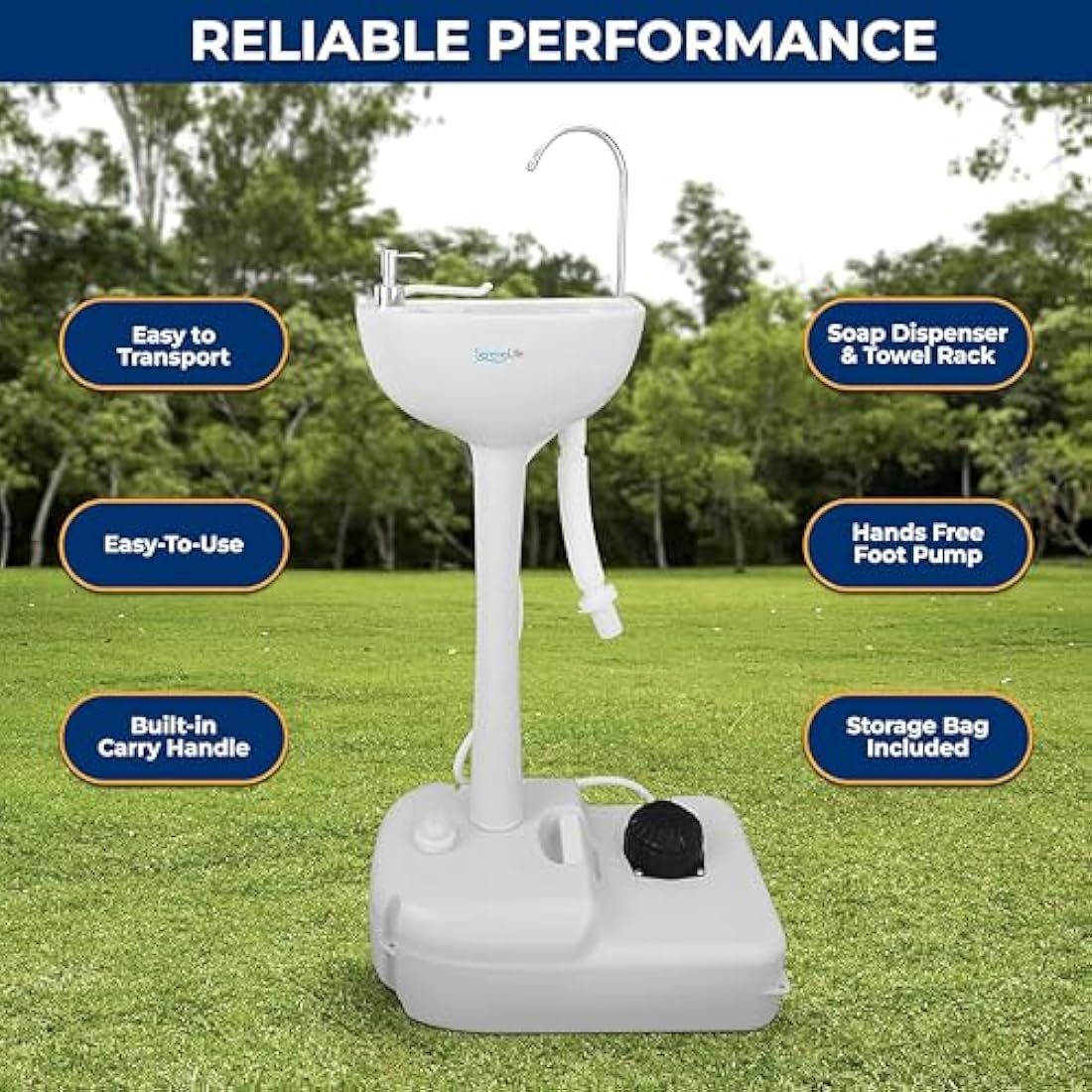 SereneLife Portable Camping Sink - 19L Hand Wash Station with Foot Pump
