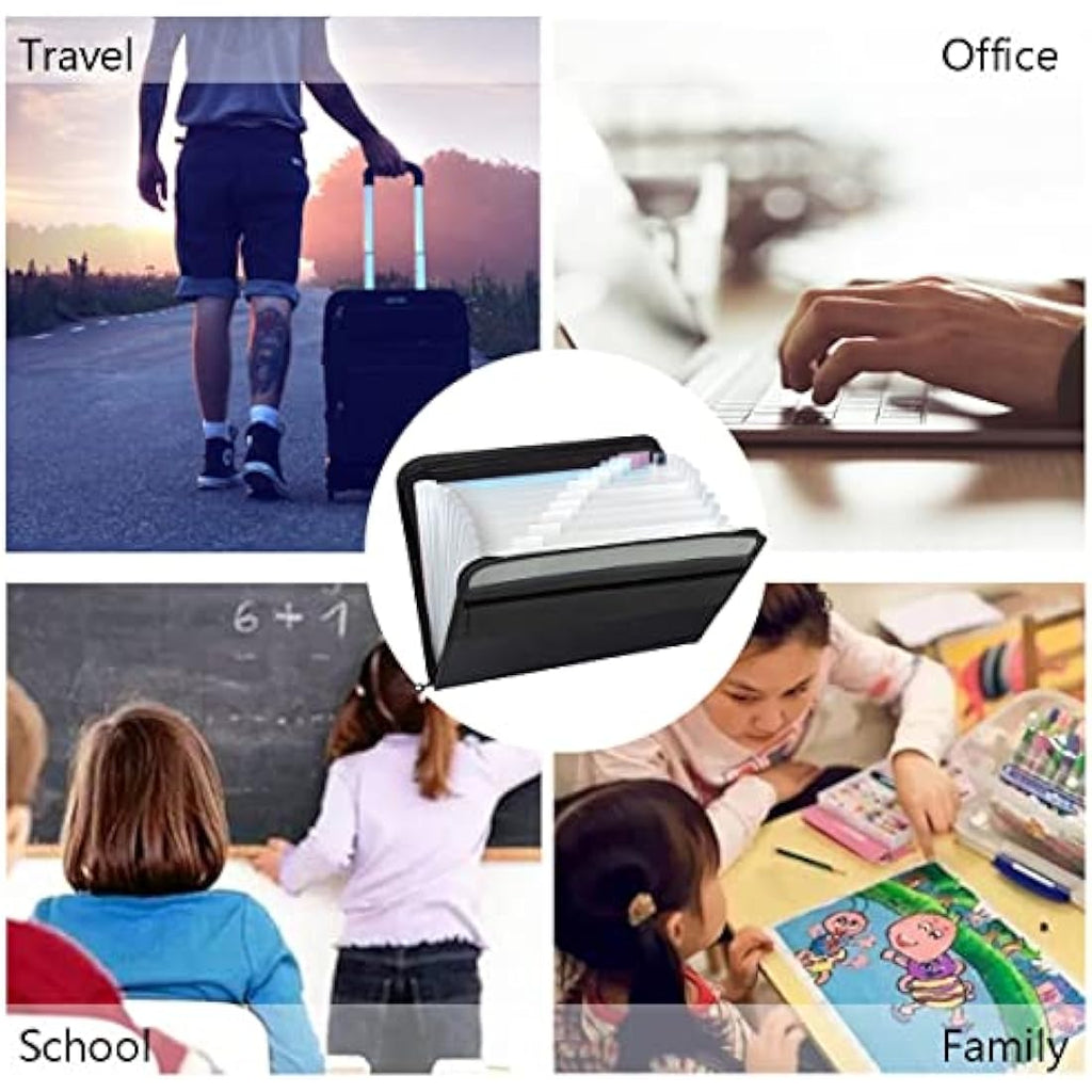 Tranbo 13 Pockets Expanding File Folder | A4 Zippered Document Organizer