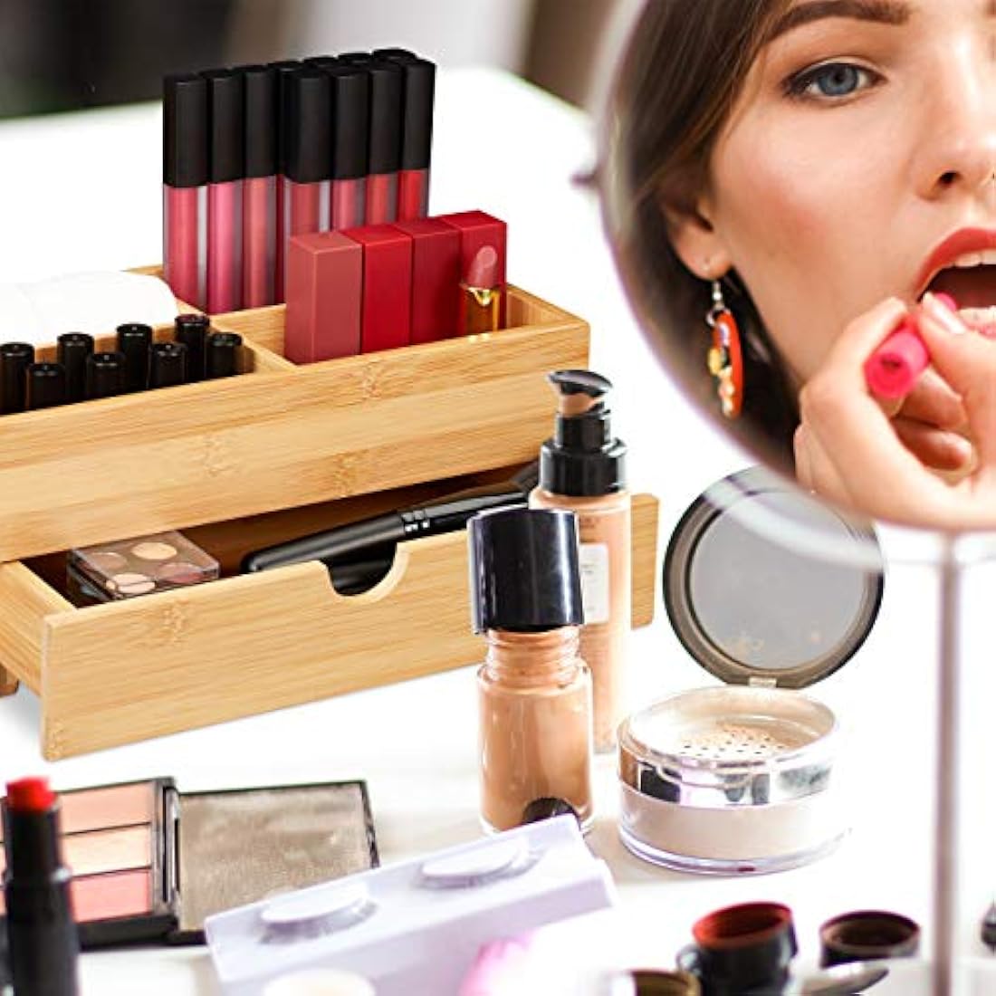 Jolof Store Bamboo Cosmetics Organiser | 4 Compartments & Drawer