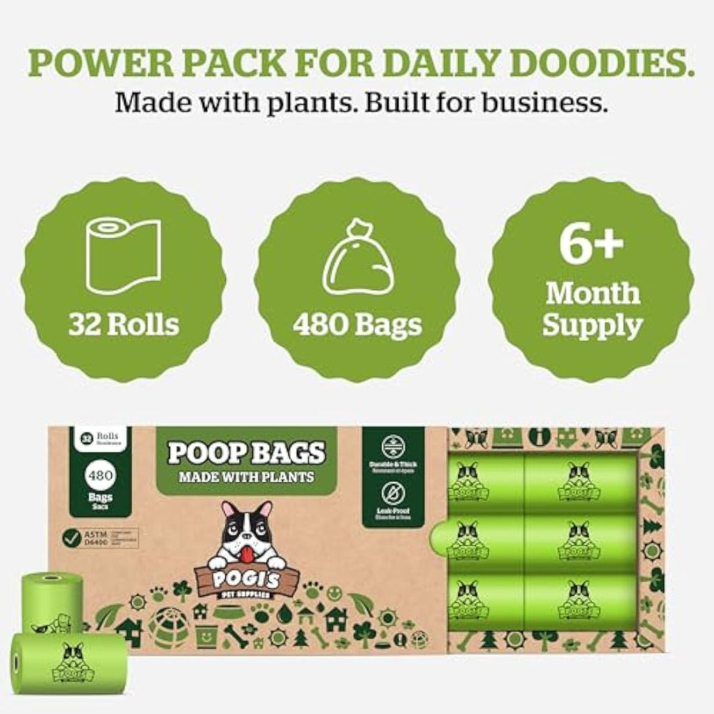 Pogi's Compostable Dog Poo Bags – Leak-Proof Plant-Based – 480 Bags