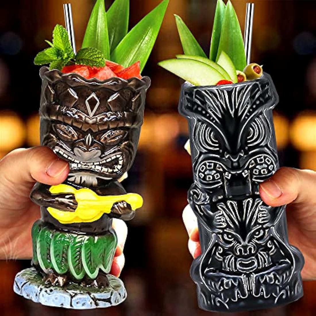 Jolof Store Tiki Mugs – Set of 4 Large Ceramic Hawaiian Cocktail Glasses