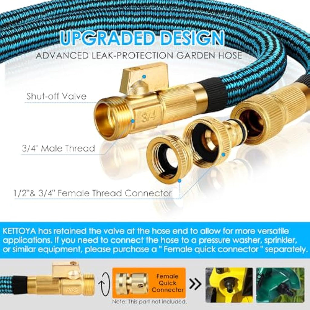 KETTOYA 75FT Expandable Garden Hose | 10-Pattern Nozzle & 3750D Fabric