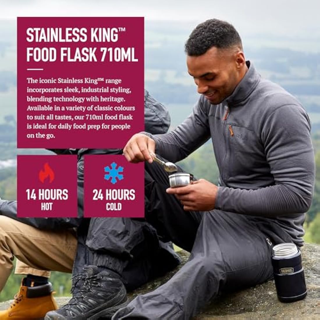 Thermos Stainless King Food Flask – 710ml Insulated Jar, Raspberry