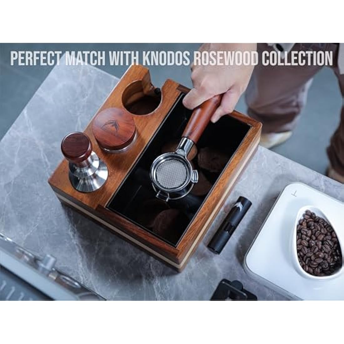 KNODOS 54mm Bottomless Portafilter - Rosewood Handle for Breville Sage
