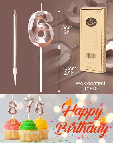 Rose Gold 60th Birthday Candles | Number 60 Cake Topper Set
