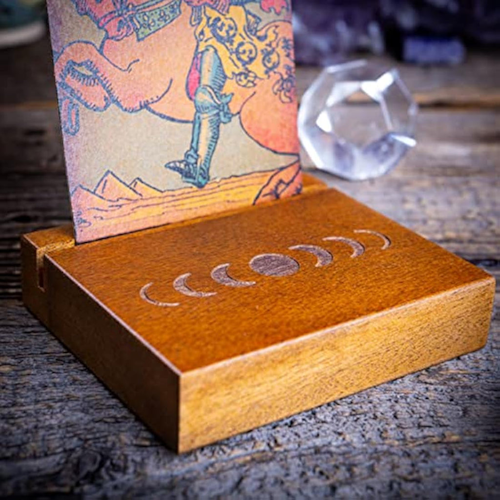 Curawood Moon Phase Tarot Card Holder Stand - Wooden Altar Decor