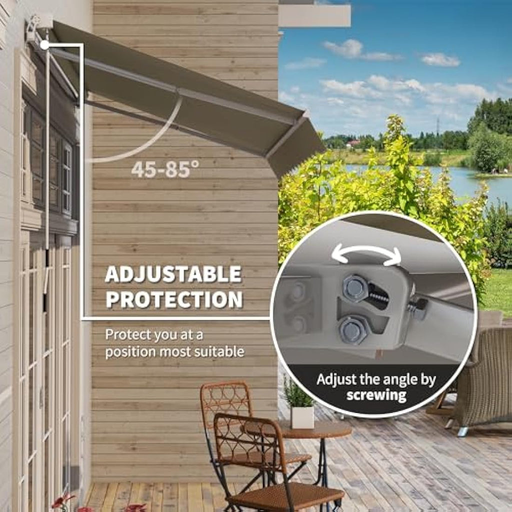 Jolof Store Manual Retractable Garden Patio Awning Canopy - Khaki