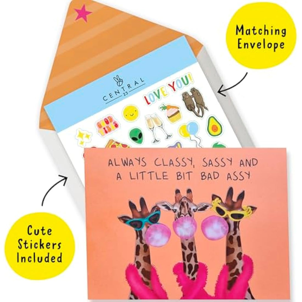 Central 23 Funny Pop Up Birthday Card – Sassy Giraffe Floral Design