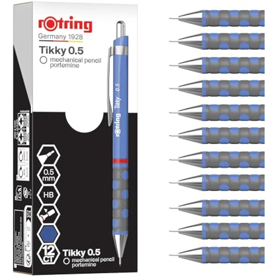 rOtring Tikky Mechanical Pencil - 0.5mm HB Iris Blue Barrel (12 Count)