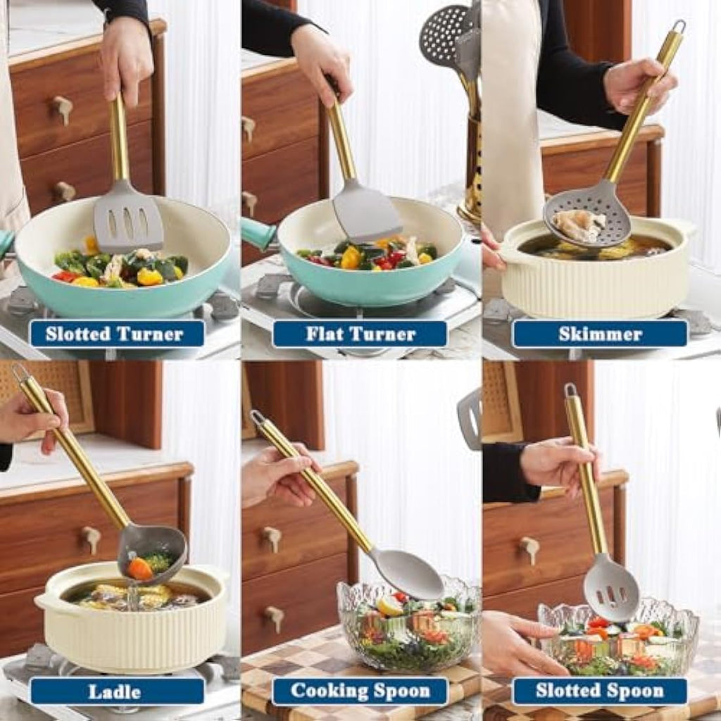 Gold Kitchen Utensils Set – 38pc Silicone & Stainless Steel