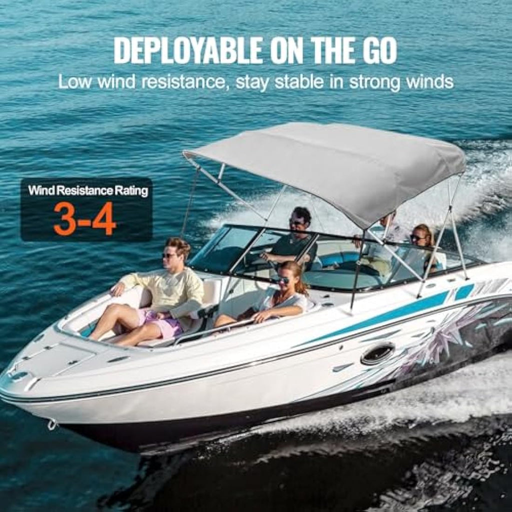 VEVOR 4 Bow Bimini Top Boat Cover | 900D Polyester Canopy | 91"-96"W Light Grey