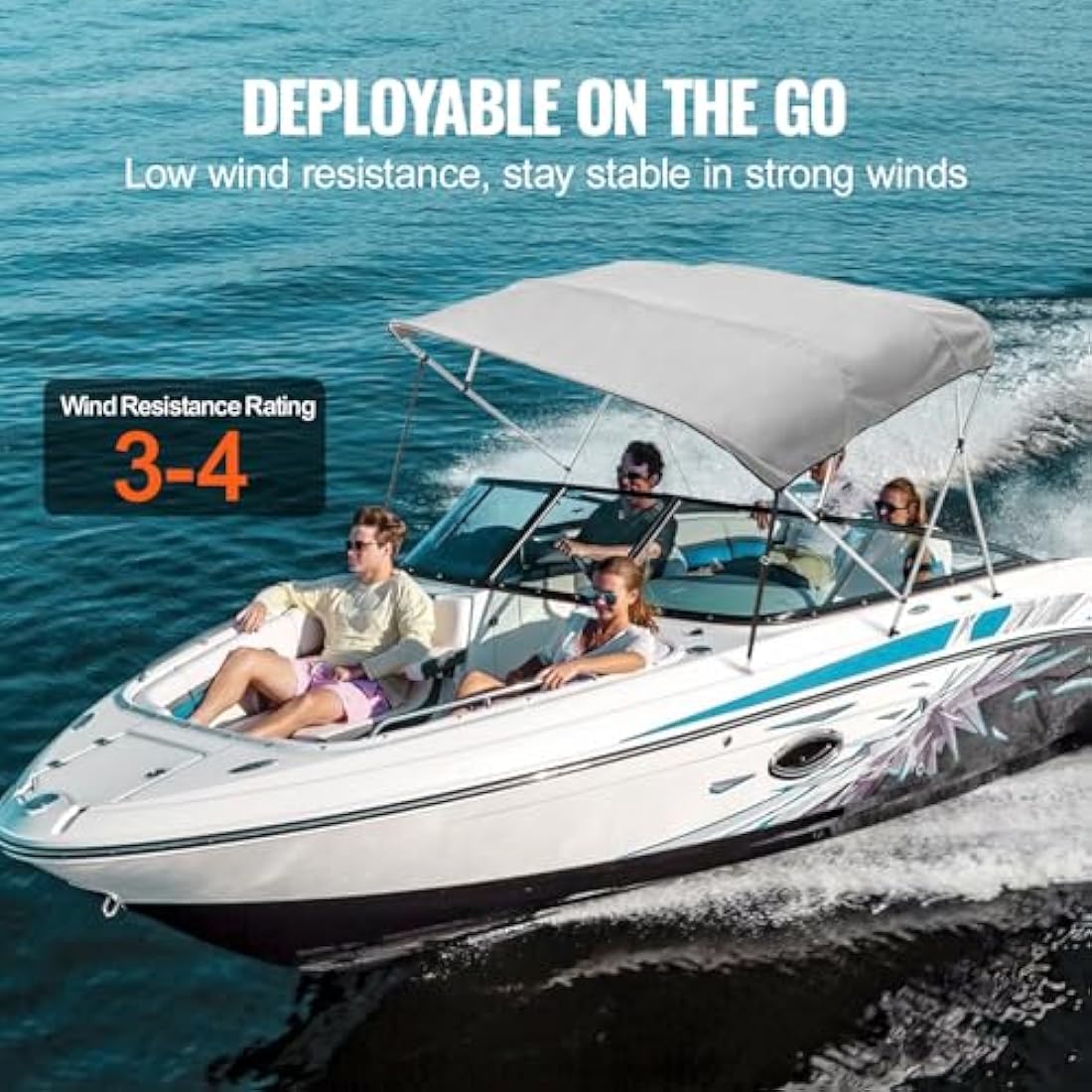 VEVOR 4 Bow Bimini Top Boat Cover | 900D Polyester Canopy | 91"-96"W Light Grey