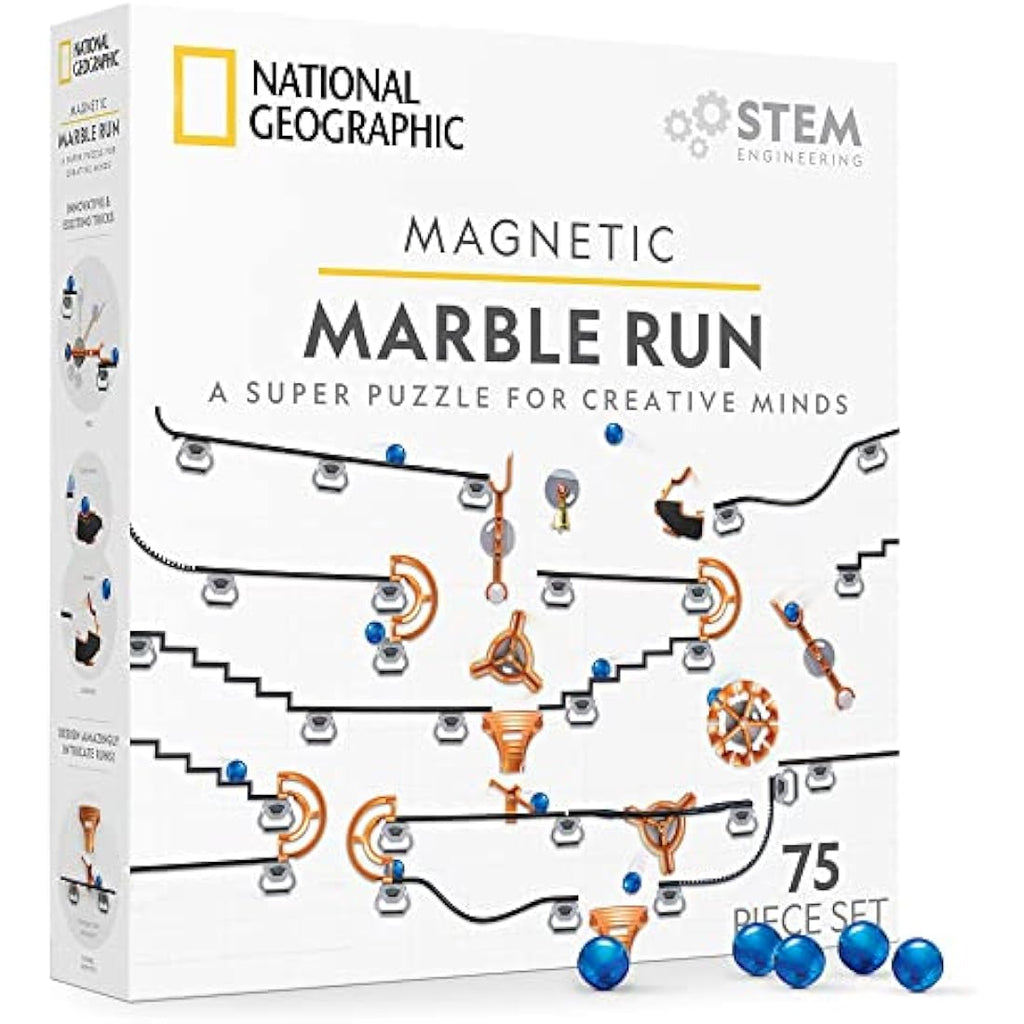 National Geographic Magnetic Marble Run – 75-Piece STEM Building Set