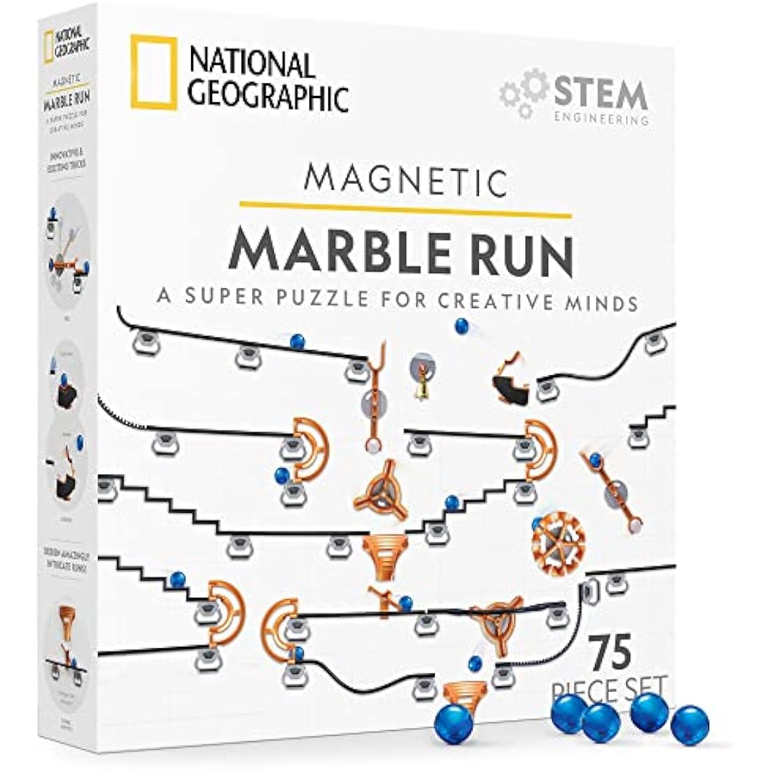 National Geographic Magnetic Marble Run – 75-Piece STEM Building Set