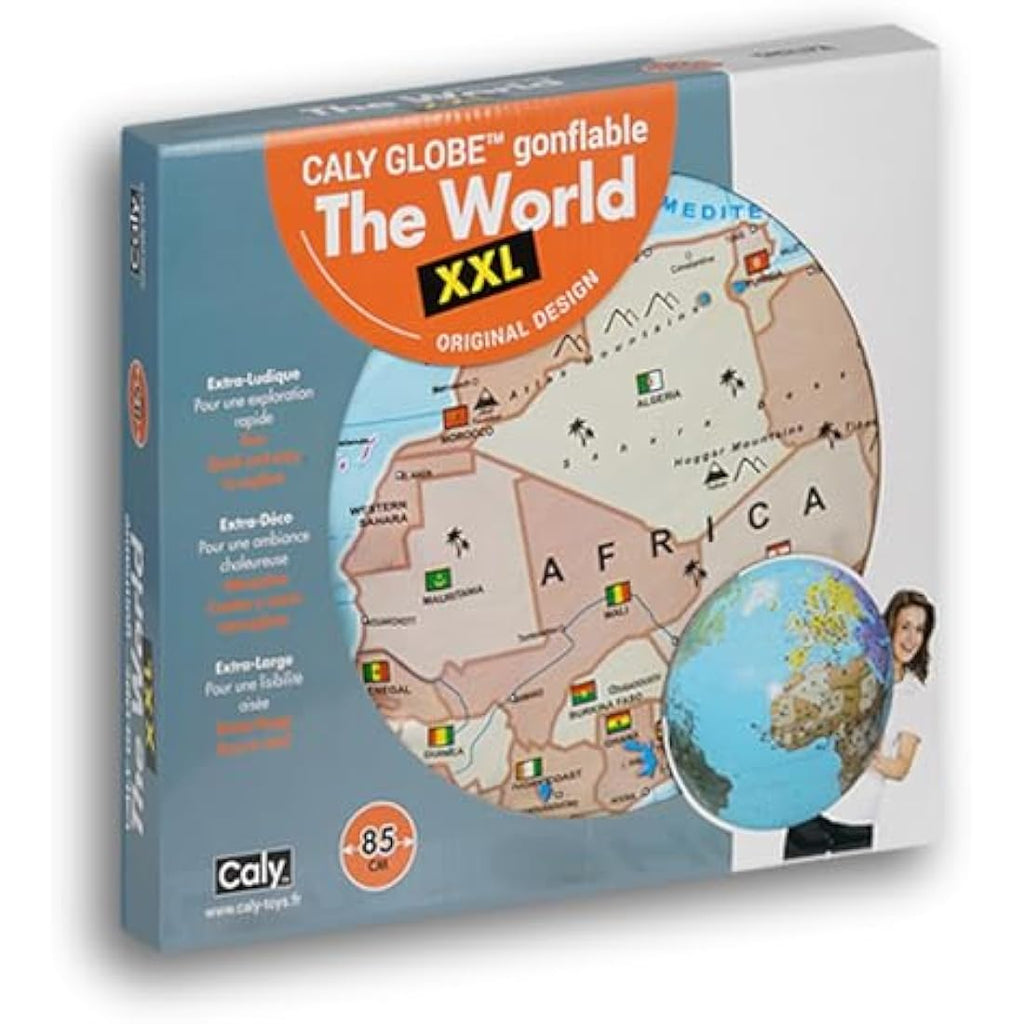 Caly XXL Inflatable World Globe - 85 cm Large Educational Map, Blue