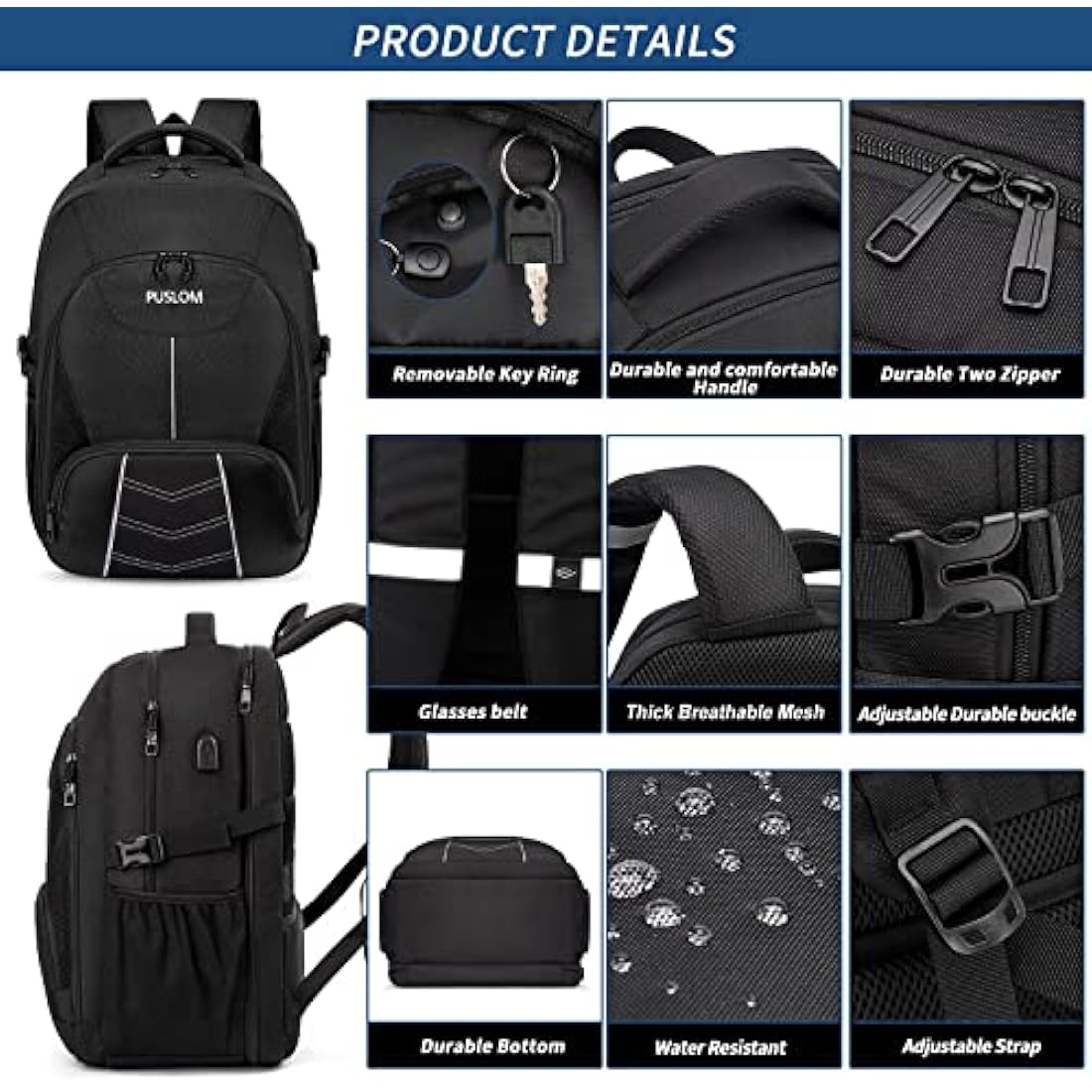 Jolof Store 55L Travel Laptop Backpack – 18.4 Inch TSA Approved Black