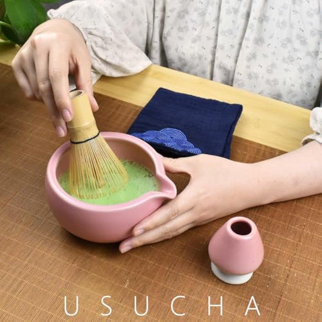 7-Piece Matcha Tea Ceremony Kit with Spout Bowl – Pink