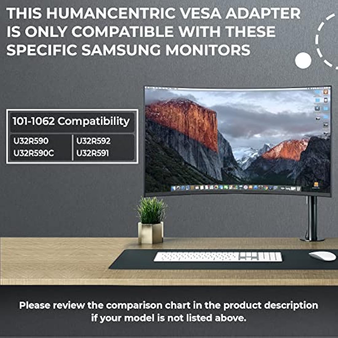 HumanCentric VESA Mount Adapter for Samsung U32R590 Series Curved Monitors