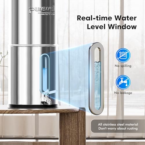 Purewell 5.7L Gravity Water Filter System – Stainless Steel with Stand