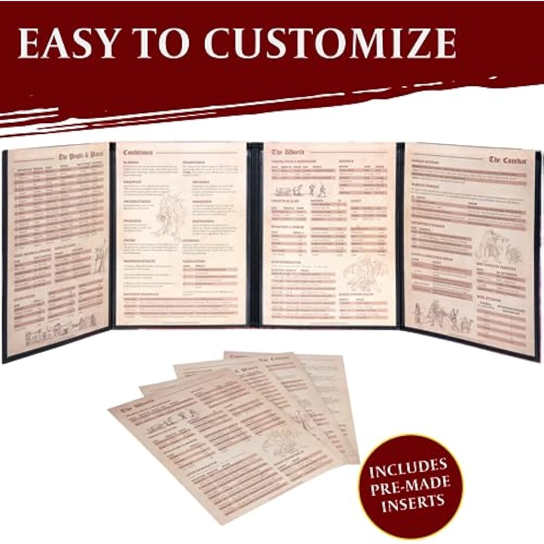 Jolof Store D&D DM Screen – Customizable 4-Pocket Dungeon Master Screen
