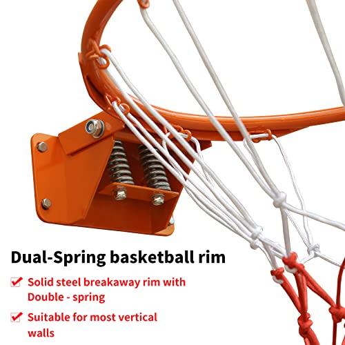 FUNJRPE 18-Inch Double Spring Basketball Rim | Wall-Mounted Steel Hoop