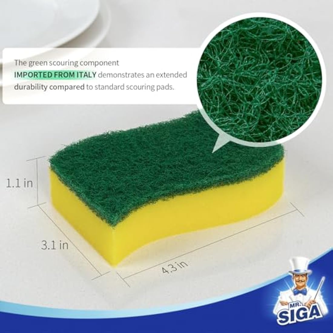 MR.SIGA Heavy Duty Scrub Sponges – 24 Pack Ergonomic Kitchen Sponges