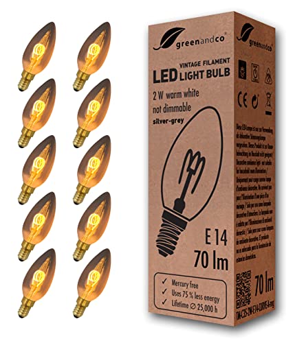 greenandco E14 C35 Vintage LED Filament Bulb - 1800K Warm White - 10-Pack