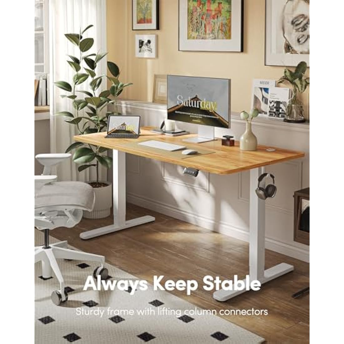 FEZIBO Electric Standing Desk | 60x120cm Light Brown Wood Grain