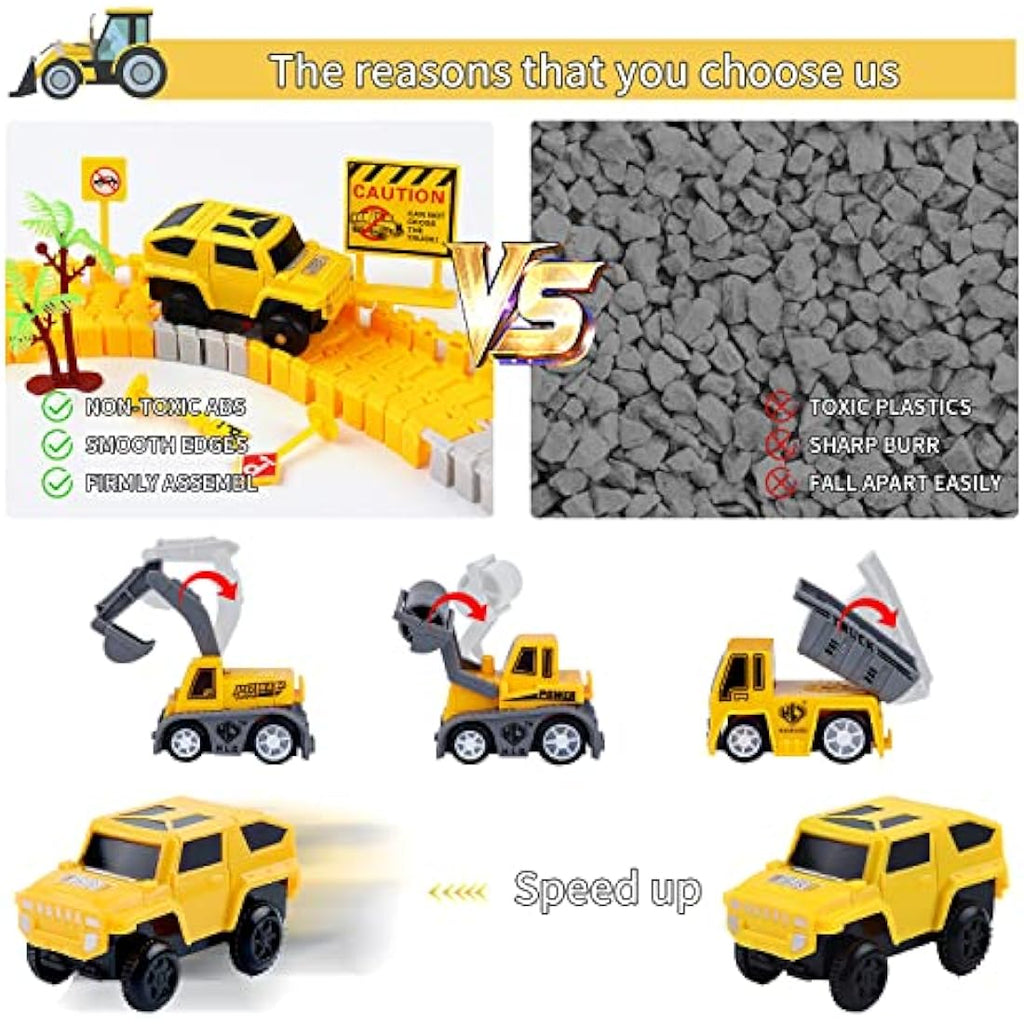 BBLIKE Construction Race Track Set – 255 PCS Flexible DIY Engineering Toy