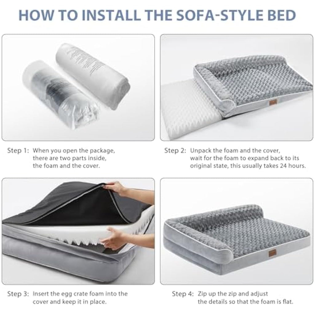 BFPETHOME Large Orthopedic Dog Bed | Waterproof Washable Sofa Bed, Grey