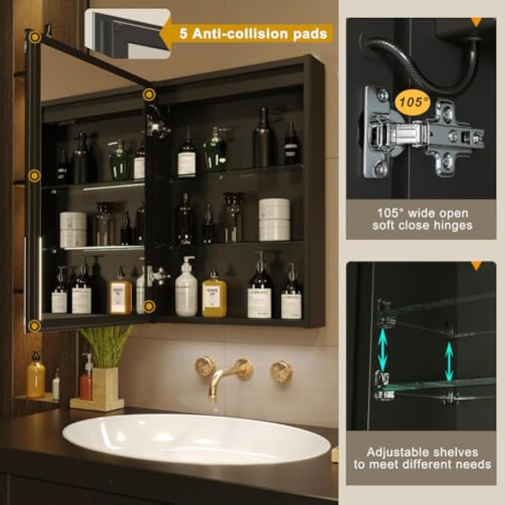 KWW LED Lighted Bathroom Medicine Cabinet | 50x70cm Mirror with Defogger