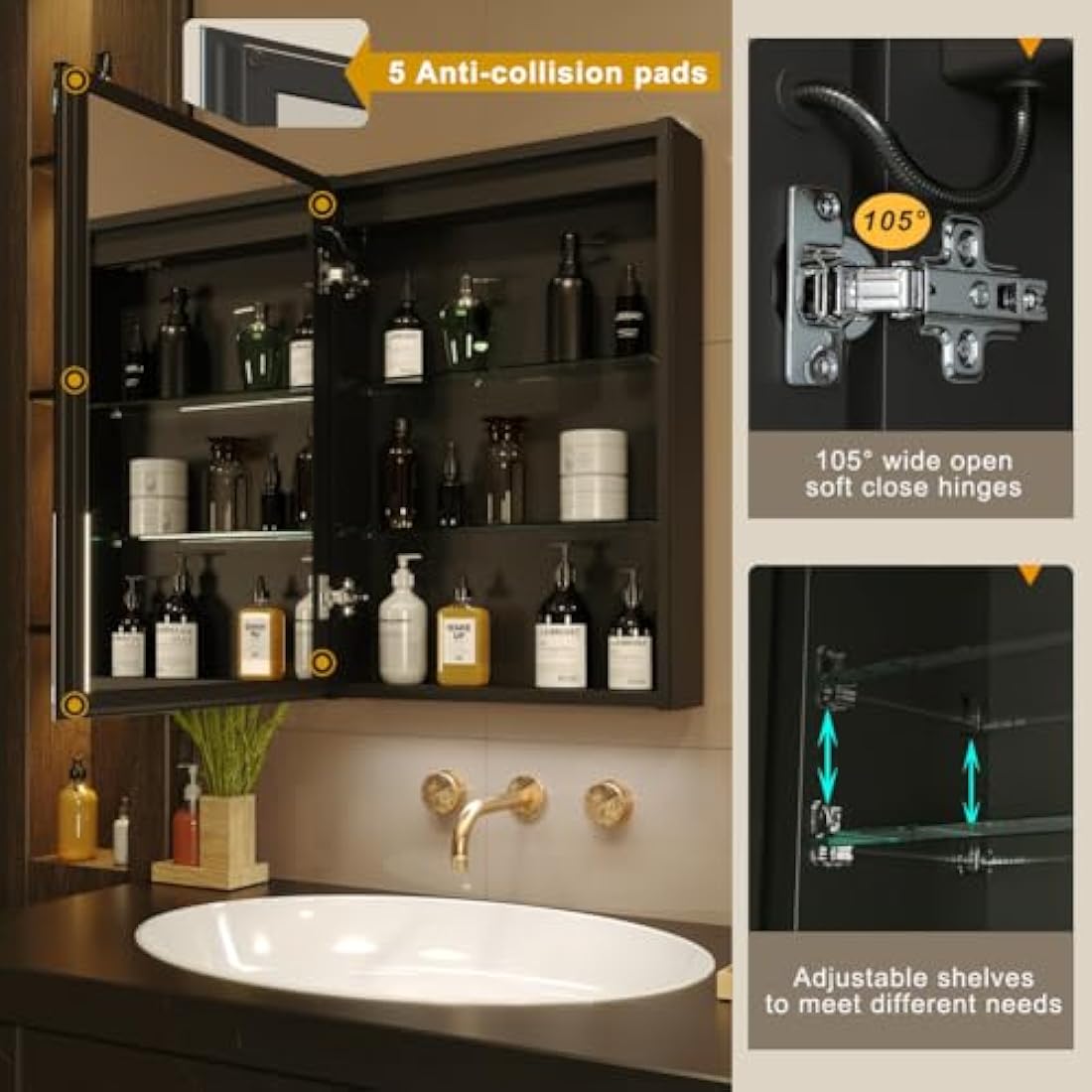 KWW LED Lighted Bathroom Medicine Cabinet | 50x70cm Mirror with Defogger