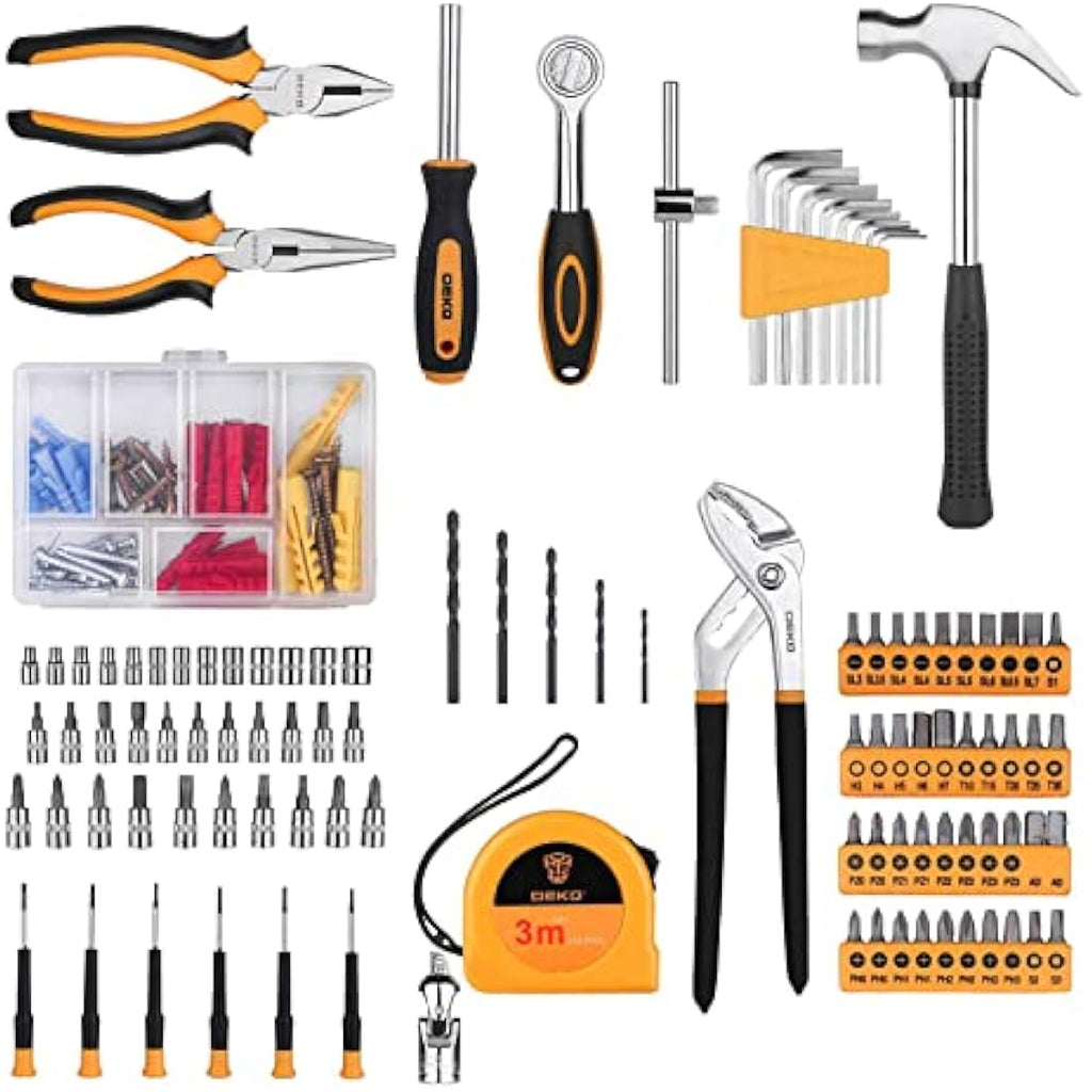 DEKO 196 Piece General Household Hand Tool Kit with Storage Case