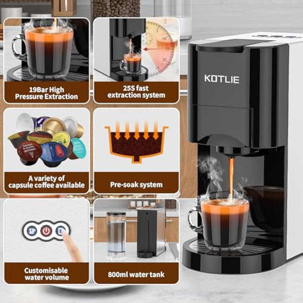 4-in-1 Espresso Machine | 19 Bar Multi-Capsule Coffee Maker