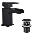 Funime Black Waterfall Basin Mixer Tap | Square Brass Sink Faucet