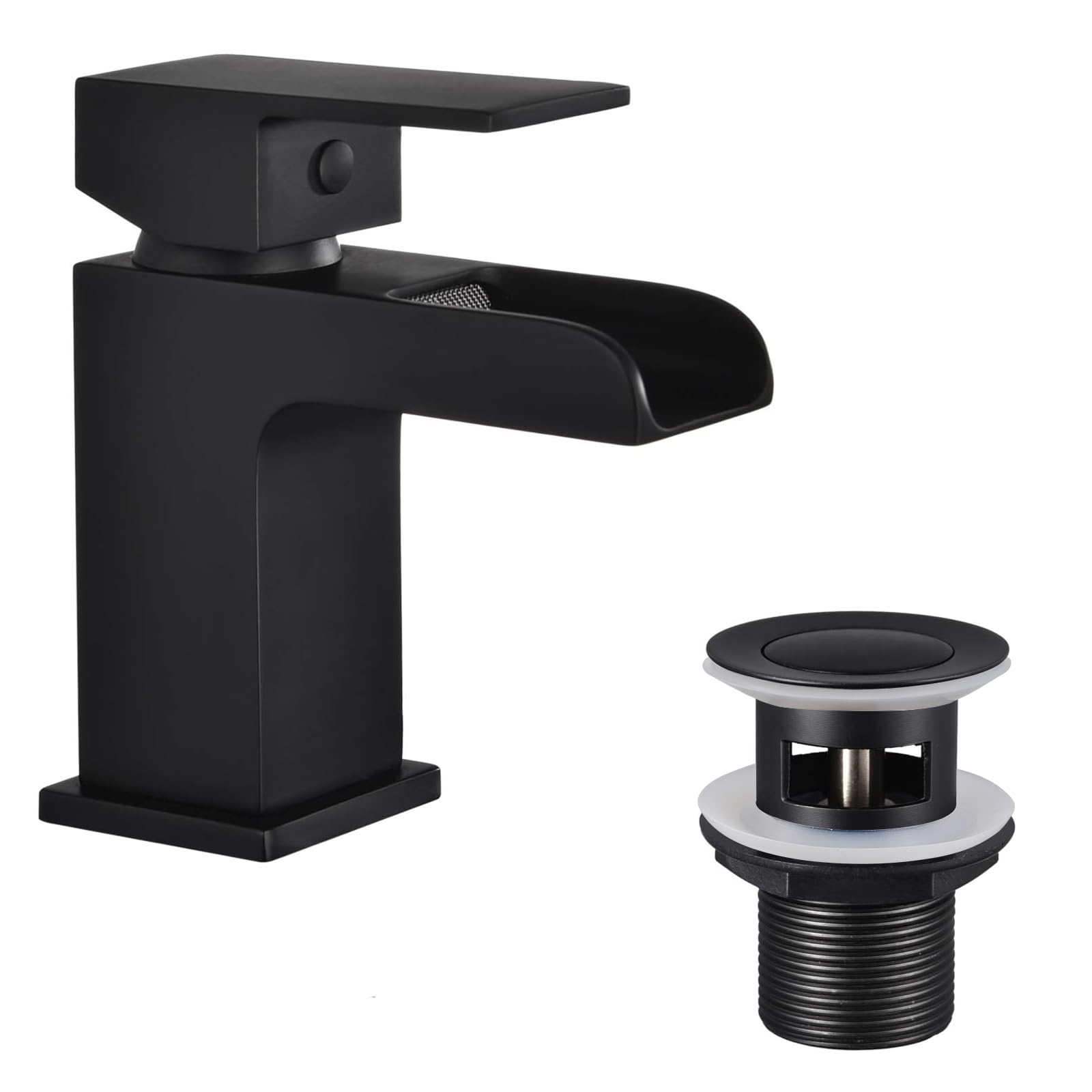 Funime Black Waterfall Basin Mixer Tap | Square Brass Sink Faucet