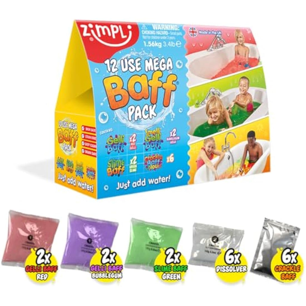 Zimpli Kids 12 Use Mega Baff Pack – Gelli, Slime & Crackle Bath Toys
