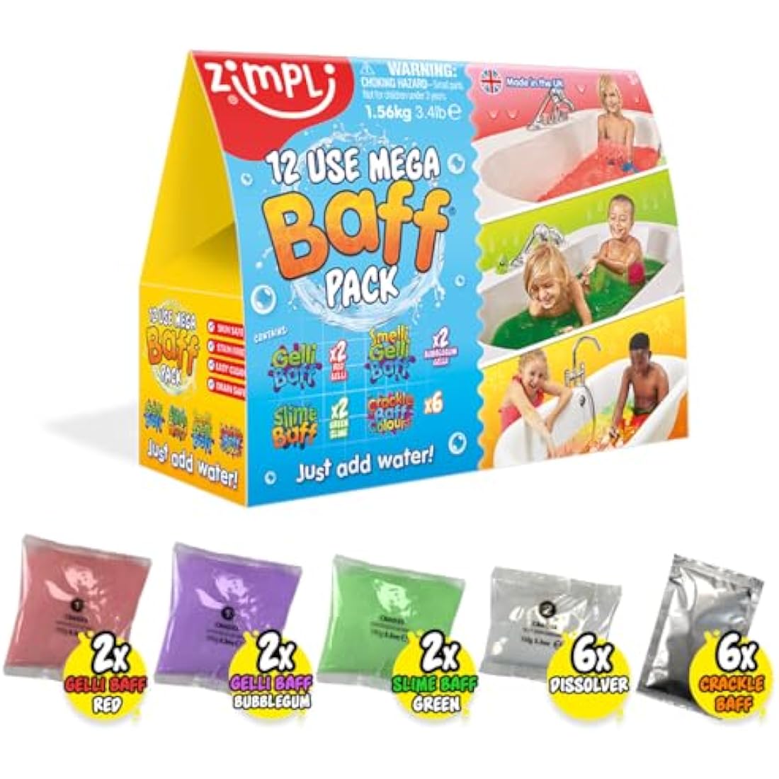 Zimpli Kids 12 Use Mega Baff Pack – Gelli, Slime & Crackle Bath Toys
