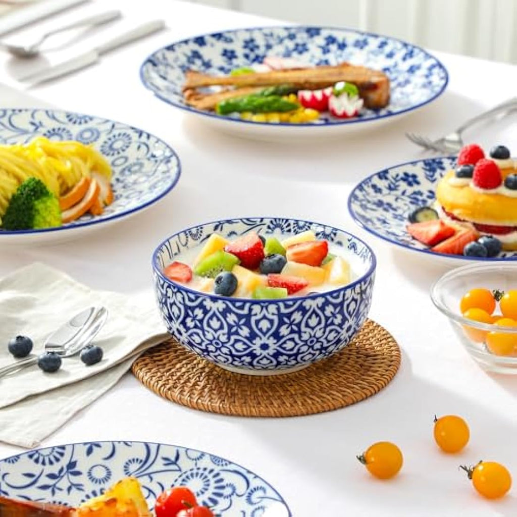 vancasso Selene 18-Piece Blue Floral Porcelain Dinner Set for 6