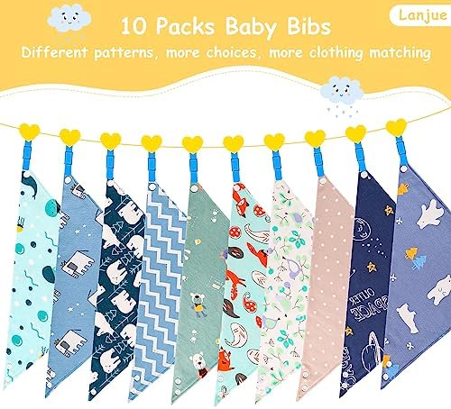 Baby Bandana Dribble Bibs | 10-Pack Absorbent Cotton Bibs