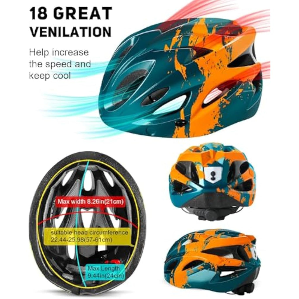 RaMokey Bike Helmet with LED Light & Magnetic Goggles | Adjustable 57-62cm