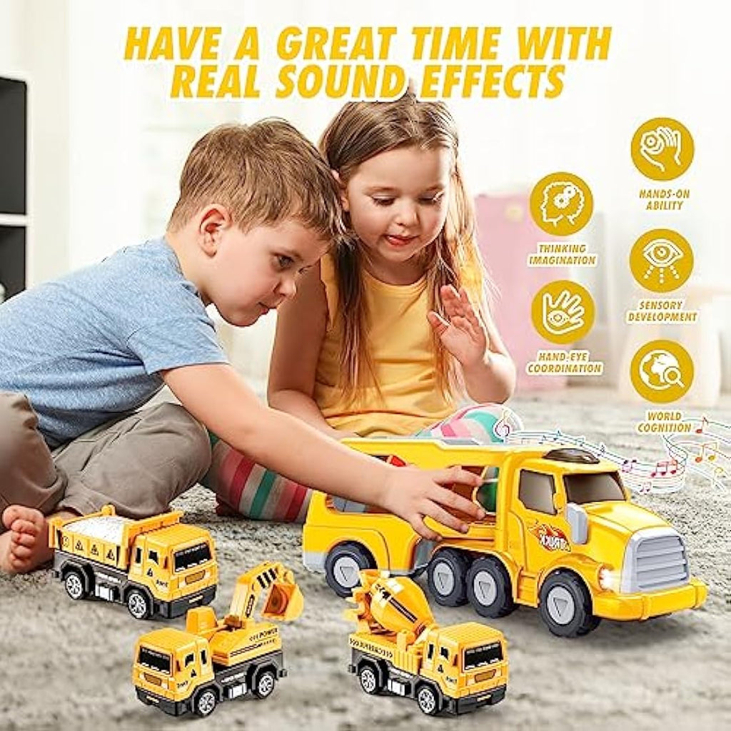 EUTOYZ 5-in-1 Construction Toy Truck Set with Lights and Music