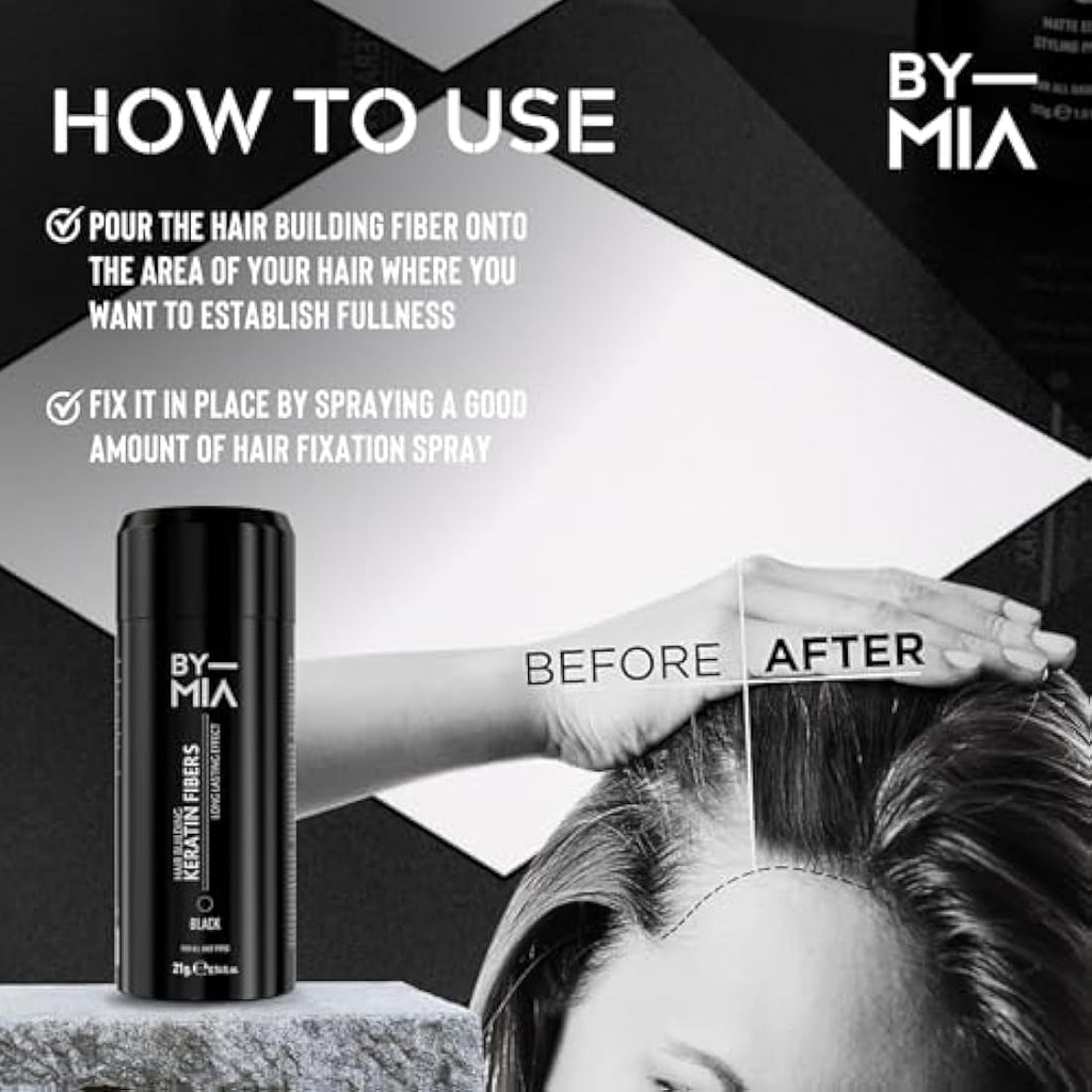 BY MIA Hair Building Keratin Fibers - Black 21g Hair Loss Concealer