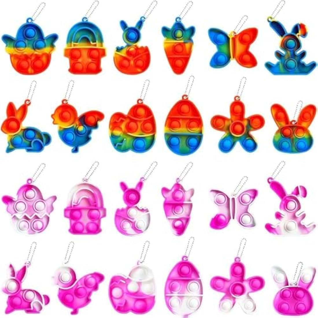 24Pcs Easter Pop Fidget Toy Keychains | Basket Stuffers