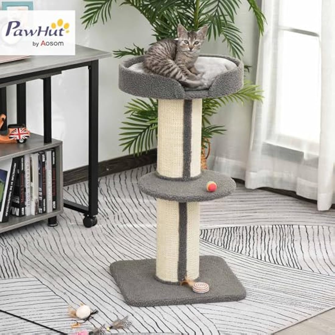 Jolof Store PawHut 91cm Cat Tree Tower with Scratching Posts - Grey